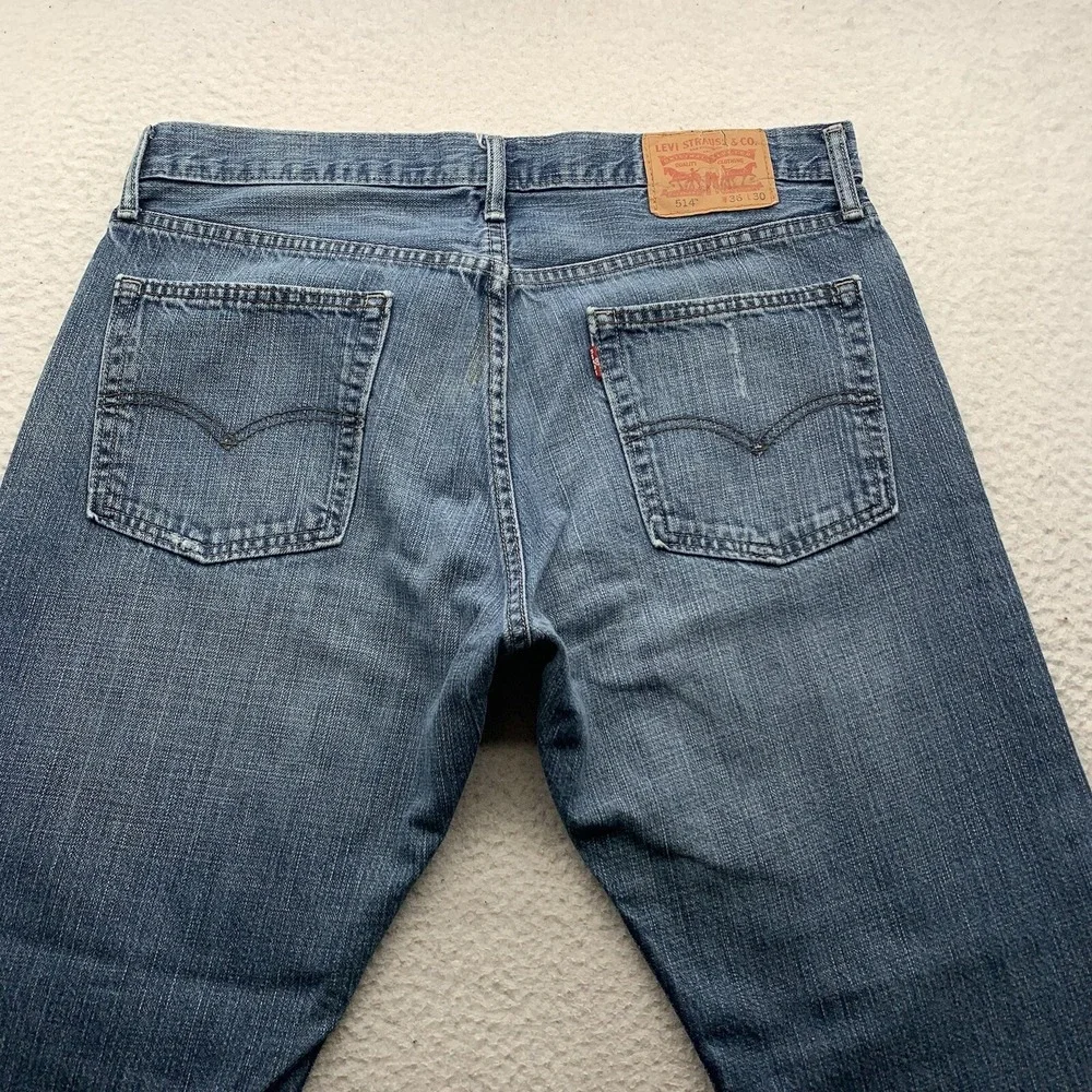 Levi's 514 Jeans Mens 37x30 (Tag 36x30) Light Blue Stone Wash Whiskered Western